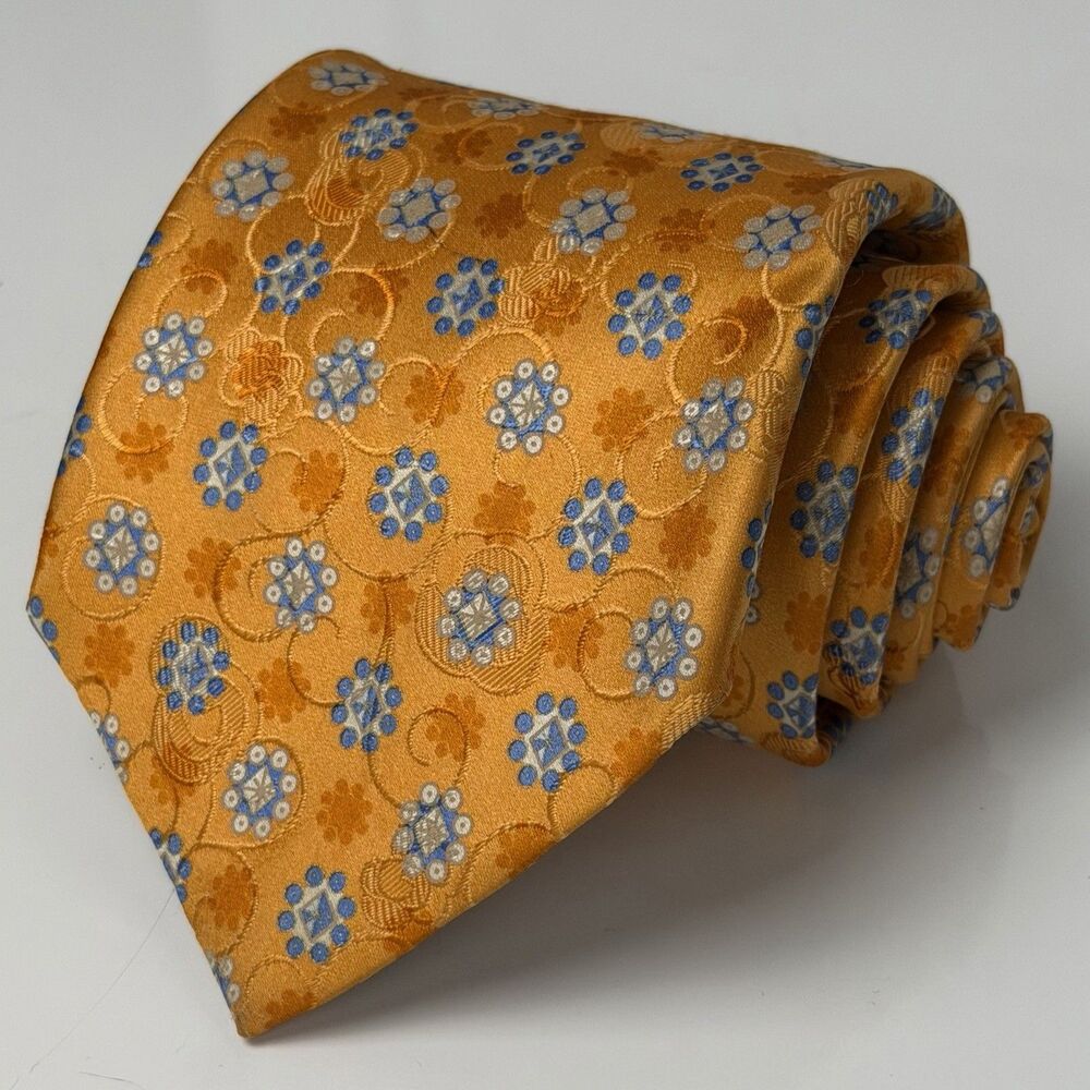 Ermenegildo Zegna Tie Orange Silk Floral Geometric Necktie Made In Italy Luxury